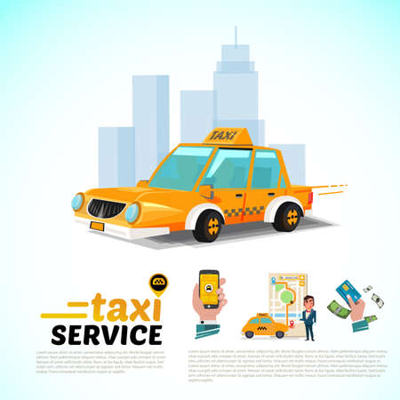 Taxi car in the city public taxi service apps concept.のイラスト素材