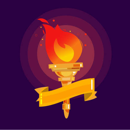 Torch of fire with ribbon to replace your text concept.のイラスト素材