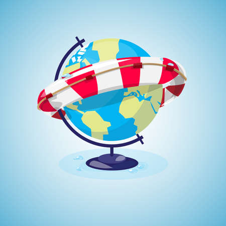 The globe and lifebuoy ring save the world concept.のイラスト素材