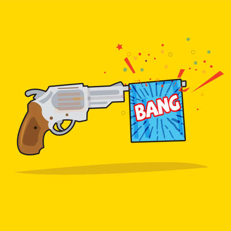 Toy gun with bang flag surprise concept illustration.のイラスト素材