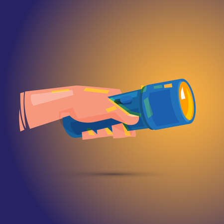 Hand holding flashlight in the dark vector illustrationのイラスト素材