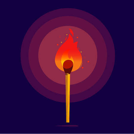 Match with fire glowing in the darkness. Burning matches - Motivation, creativity, inspiration, success, faith and belief concept - vector illustrationのイラスト素材