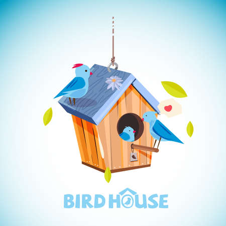 Wooden birdhouse with typographic hor header design - vector illustrationのイラスト素材