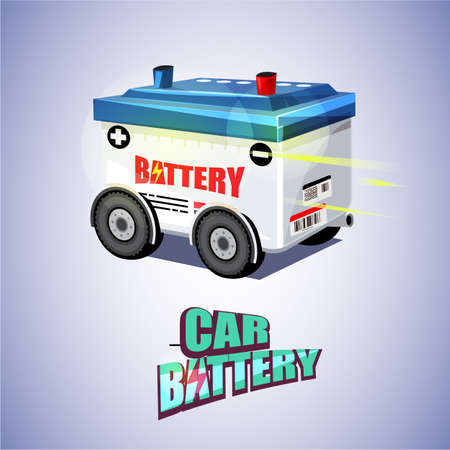 Car Battery on Wheels with typography for header design.のイラスト素材