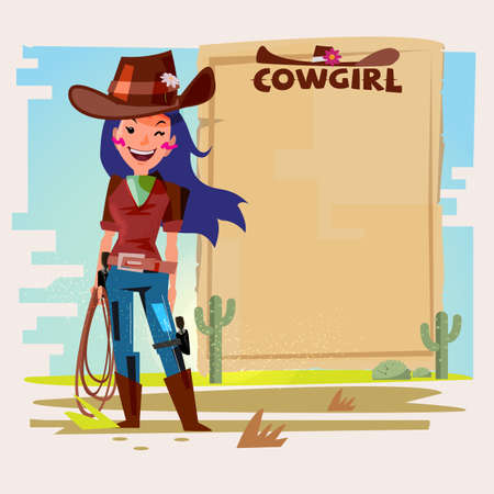 Cowgirl with Lasso with paper to presentation.のイラスト素材
