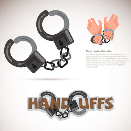 Handcuff typographic design. Captured hand chained in iron handcuff  vector illustrationのイラスト素材