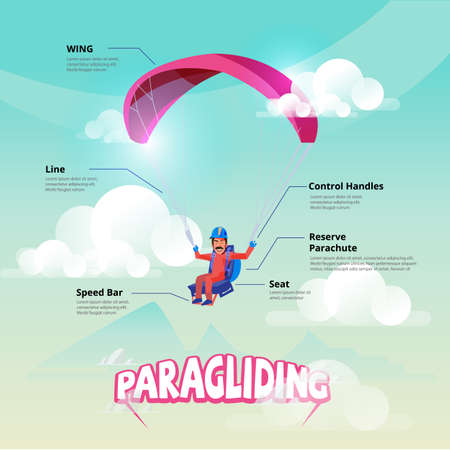 Paraglider. Man maneuvering a Paraglider. infographic - vector illustrationのイラスト素材