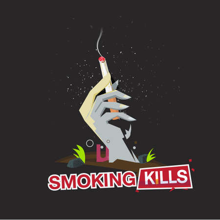 Hand of death body holding a smoking cigarette. stop smoking - vector illustrationのイラスト素材