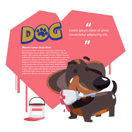 Dog holding paint brush with heart in background. llove of dog concept. dachshund - vector illustrationのイラスト素材