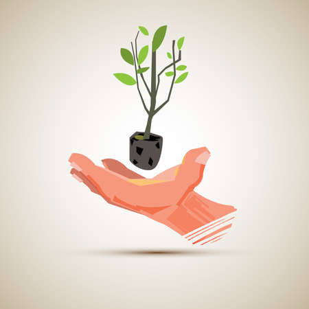 plant with the hand. save the tree concept - vector illustrationのイラスト素材