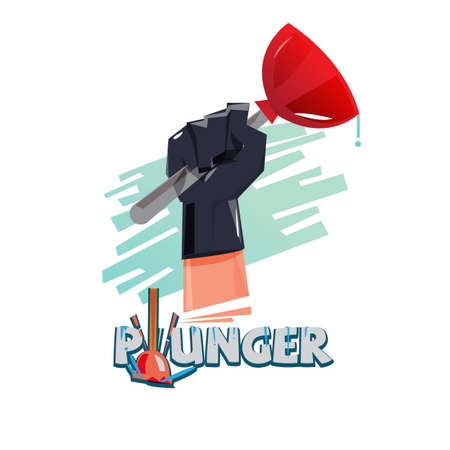 Plunger in hand. Typographic - vector illustrationのイラスト素材