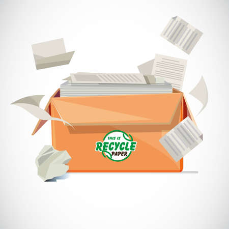 Box of recycle paper with typographic or logotype design in front of the box - vector illustrationのイラスト素材