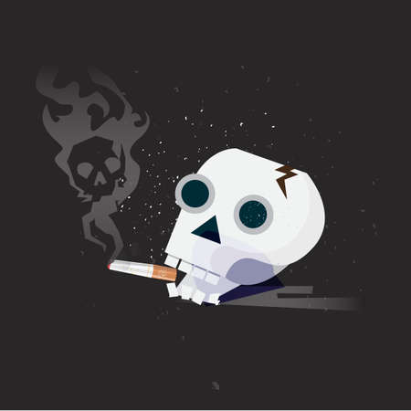 Human smoker skull hold cigarette on mouth. smoking kill concept - vector illustrationのイラスト素材