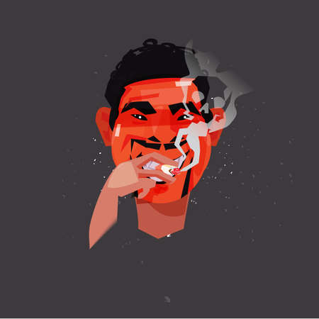Man smoking  cigarette with toxic skull smoke. smoking kill concept - vector illustrationのイラスト素材