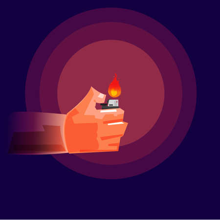 Hand Holding a Lighter in darkness illustration.のイラスト素材