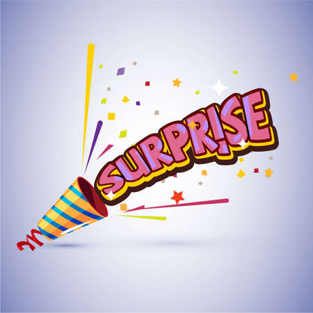 Party popper with surprise typographic design vector illustration.のイラスト素材