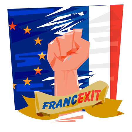Fist with European Union and France flag. Francexit concept - vector illustrationのイラスト素材