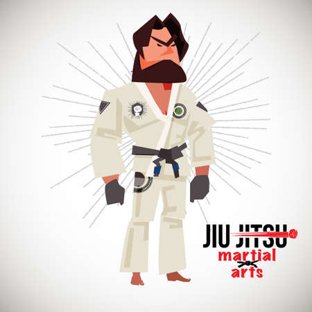 Brazilian jiu-jitsu (BJJ) fighter. character design with logotype - vector illustrationのイラスト素材