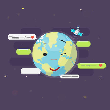 message box around the world. Global communication concept - vector illustrationのイラスト素材