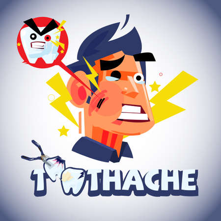 Toothache man in emotional with logotype for header design - vector illustrationのイラスト素材