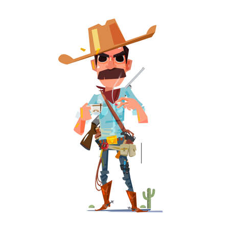 cowboy character with coffee - vector illustrationのイラスト素材