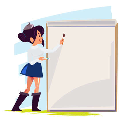 artist female with blank art paper for presenting your content. character design concept - vector illustrationのイラスト素材