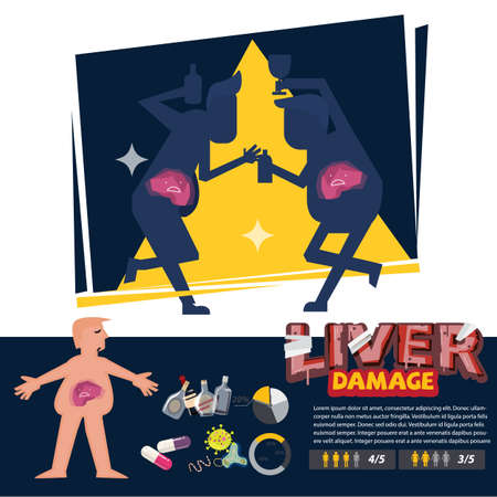liver damage with infographic element. Liver cirrhosis concept - vector illustrationのイラスト素材