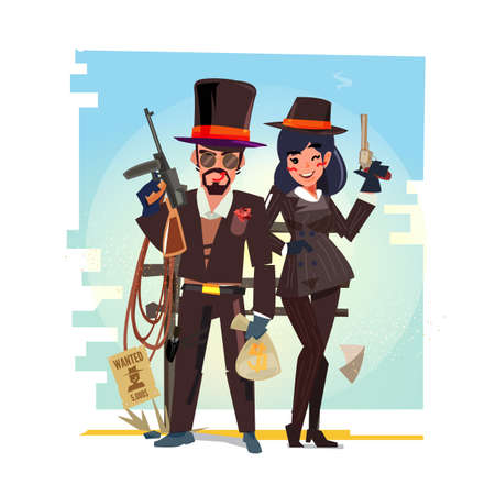 mafia male and female character design - vector illustrationのイラスト素材