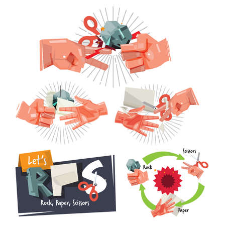 Rock, paper, scissors game hand sign for childhood concept - vector illustrationのイラスト素材