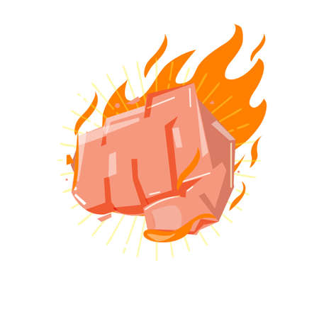 Hitting fist with fire, power and strong concept - vector illustrationのイラスト素材