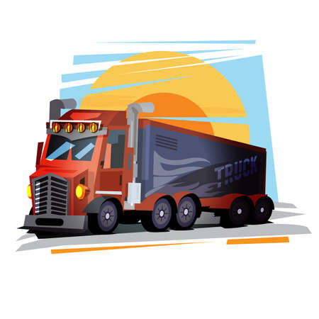 truck with sunset - vector illustrationのイラスト素材
