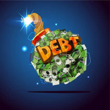 Money bomb with "debt" text. debt crisis concept - vector illustrationのイラスト素材