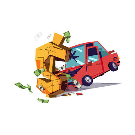 car hit dollar money icon. debt by car concept - vector illustrationのイラスト素材