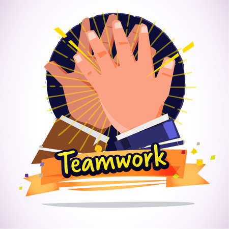 Businessman Clapping Hands Each Other. deal or teamwork concept - vector illustrationのイラスト素材