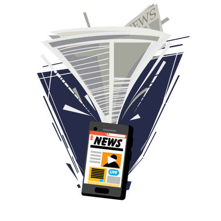 Newspaper attracting into smartphone. digital news in smartphone or tablet. Ebook concept - vector illustrationのイラスト素材