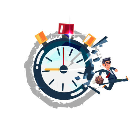 Businessman running out of timer clock. break the times concept - vector illustrationのイラスト素材