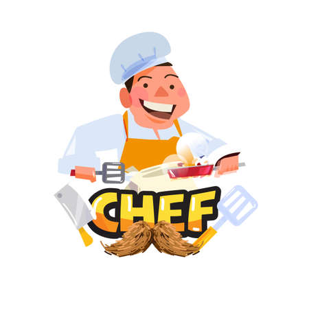 chef character with typographic. cooking or chef logo - vector illustrationのイラスト素材