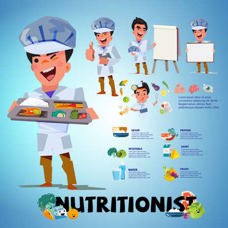 Nutritionist character design in various actions vector illustration.のイラスト素材
