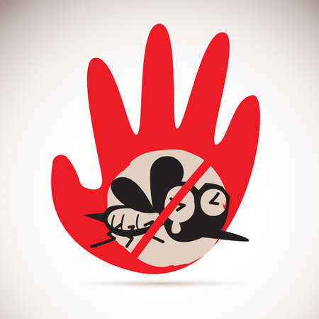 Mosquito with hand sign. Anti mosquito concept vector illustration.のイラスト素材