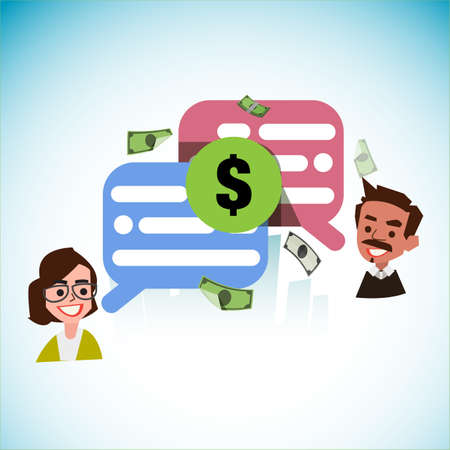 Smart people talk together about money with speech bubble - vector illustrationのイラスト素材