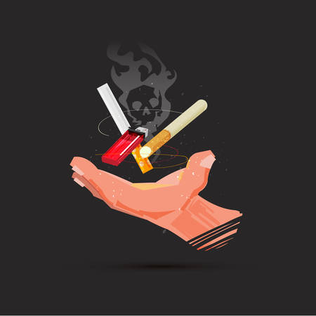 Hand with cigarette and lighter vector illustrationのイラスト素材