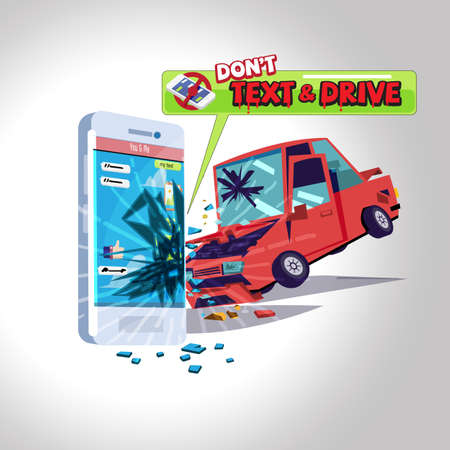 car hitting smartphone while texting message. text don't drive concept - vector illustrationのイラスト素材