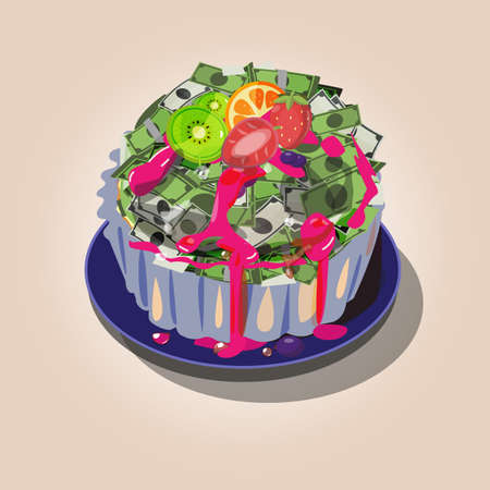 Money as tart cake. sweet money or taste of money concept - vector illustration