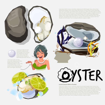 Oyster. information graphic of oyster and pearl, logo for header design - vector illustrationのイラスト素材