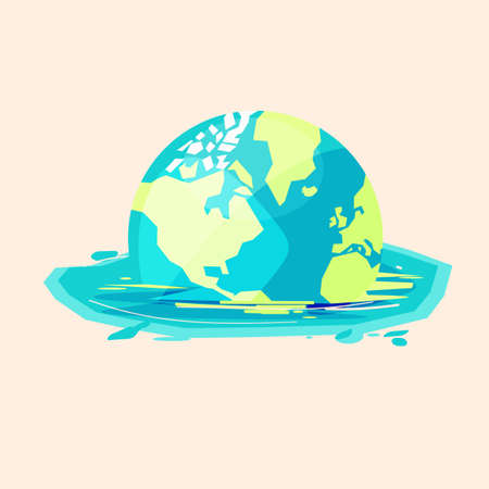 World melting to the water - vector illustration. Flooded world or global warming concept - vector illustrationのイラスト素材