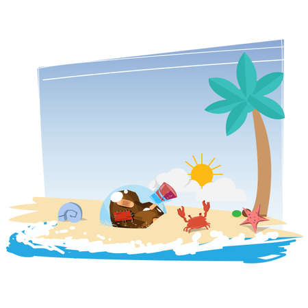 heart of love in glass bottle on the beach. lonely. single, waiting for love concept - vector illustrationのイラスト素材