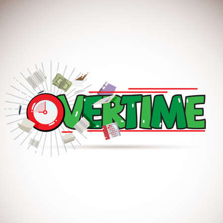Overtime logo concept with working elements - vector illustrationのイラスト素材