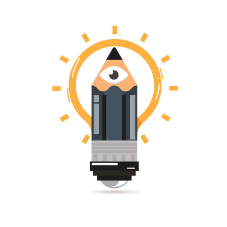 Pencil with human eyes as lightbulb of idea. Creative process - vector illustrationのイラスト素材