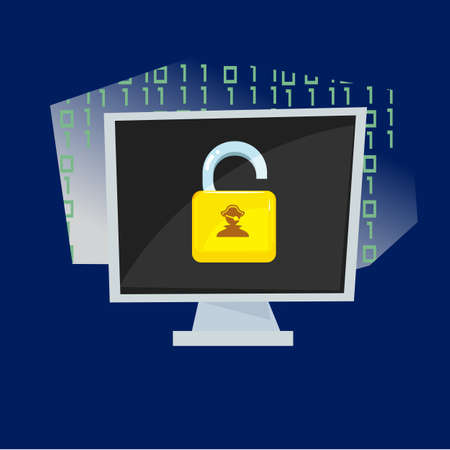 Computer screen with unlock key - vector illustration