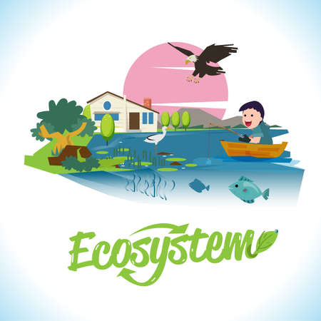 Ecosytem. community of living organisms in conjunction with the nonliving components of their environment.  typographic for header design. logotype - vector illustrationのイラスト素材